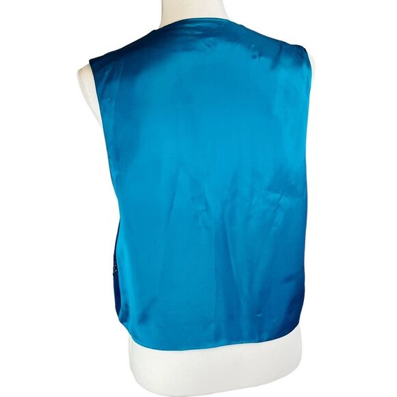 Vintage I B DIFFUSION French Blue Wool Vest Button Front 8 Zig Zag Ribbon - Picture 4 of 9